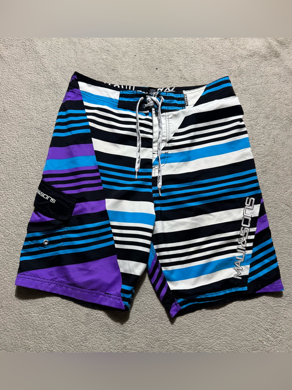 Maui And Sons Shorts Mens 32 Swim Trunks Hybrid Board Striped Side Pocket 31x9